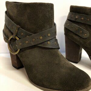 Calvin Klein Womens Size 9.5 Sueded Ankle Boots, sexy rugged strappy biker look